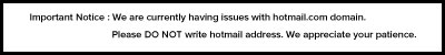 Please DO NOT write hotmail address.